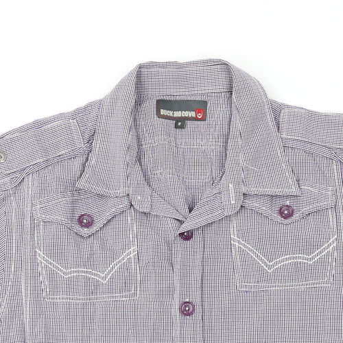 Duck and Cover Mens Purple Check Cotton Button-Up Size M Collared Button