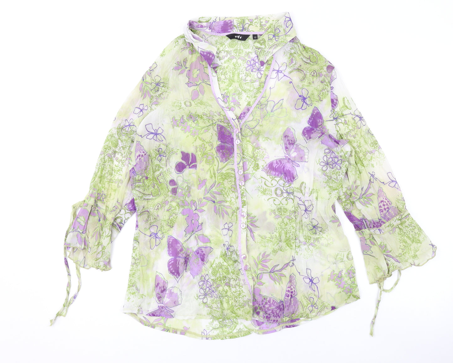 Per Una Womens Green Floral Polyester Basic Button-Up Size 12 V-Neck