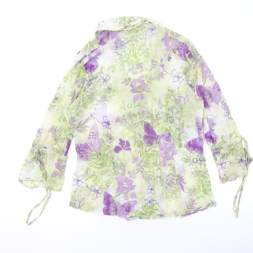 Per Una Womens Green Floral Polyester Basic Button-Up Size 12 V-Neck