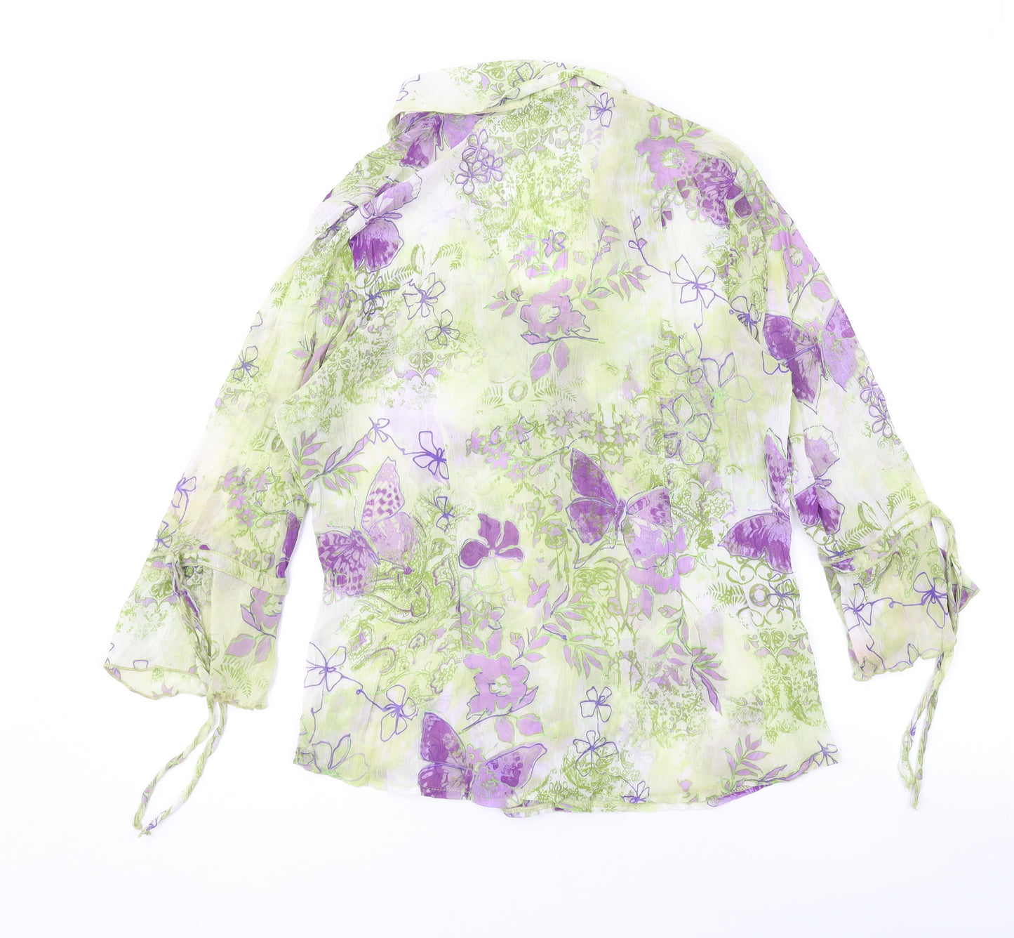 Per Una Womens Green Floral Polyester Basic Button-Up Size 12 V-Neck