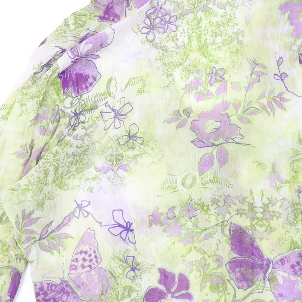 Per Una Womens Green Floral Polyester Basic Button-Up Size 12 V-Neck