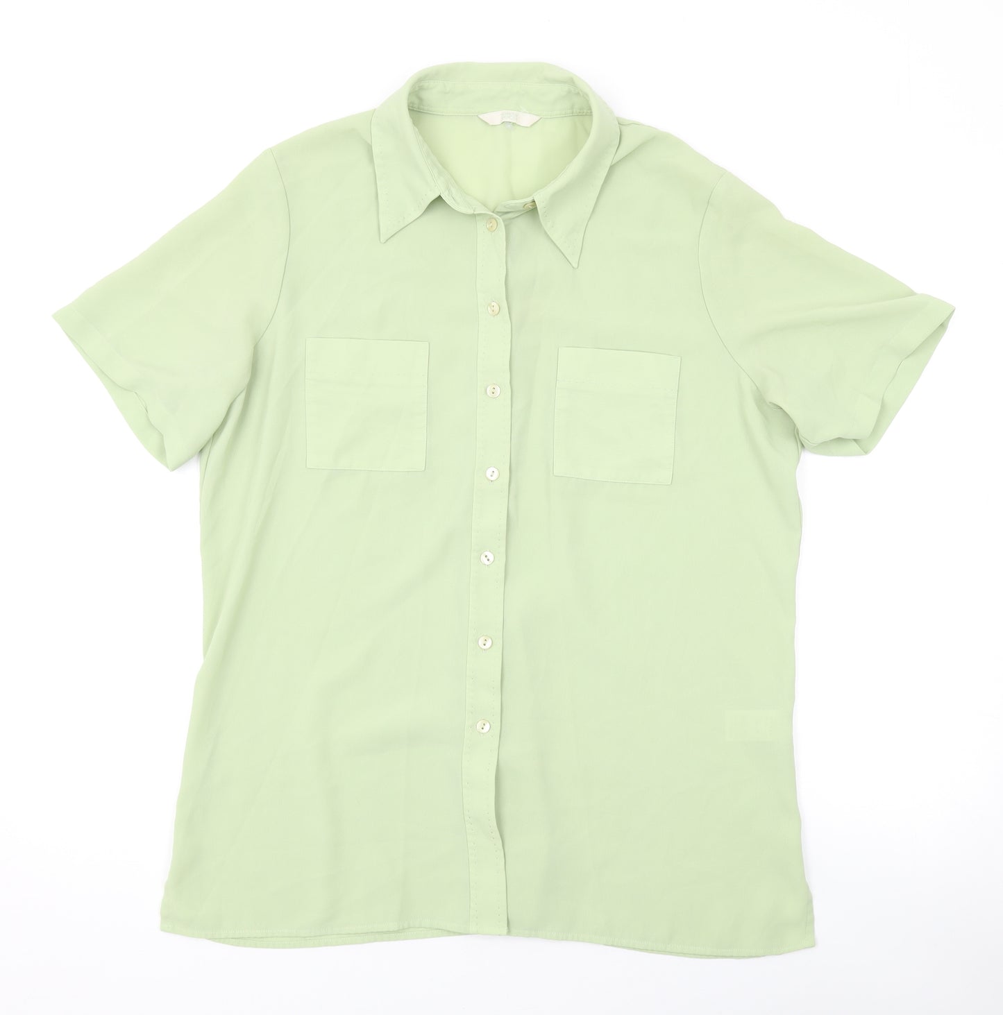 Marks and Spencer Womens Green Viscose Basic Button-Up Size 16 Collared