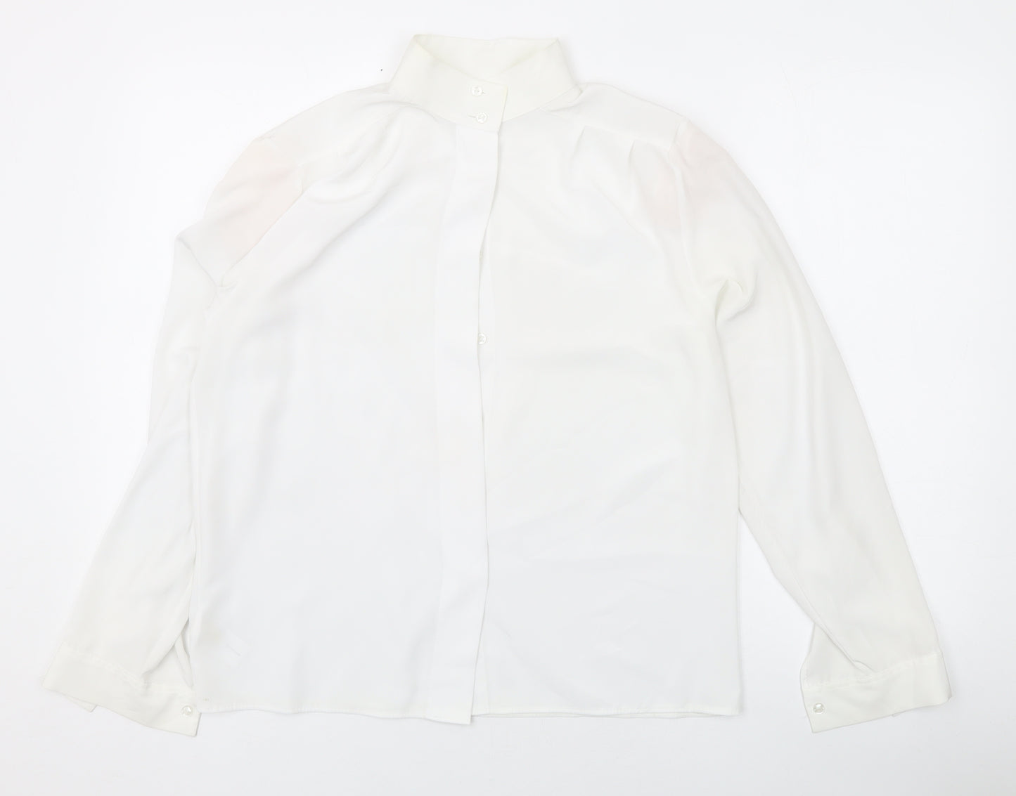 Marks and Spencer Womens White Polyester Basic Button-Up Size 10 Mock Neck