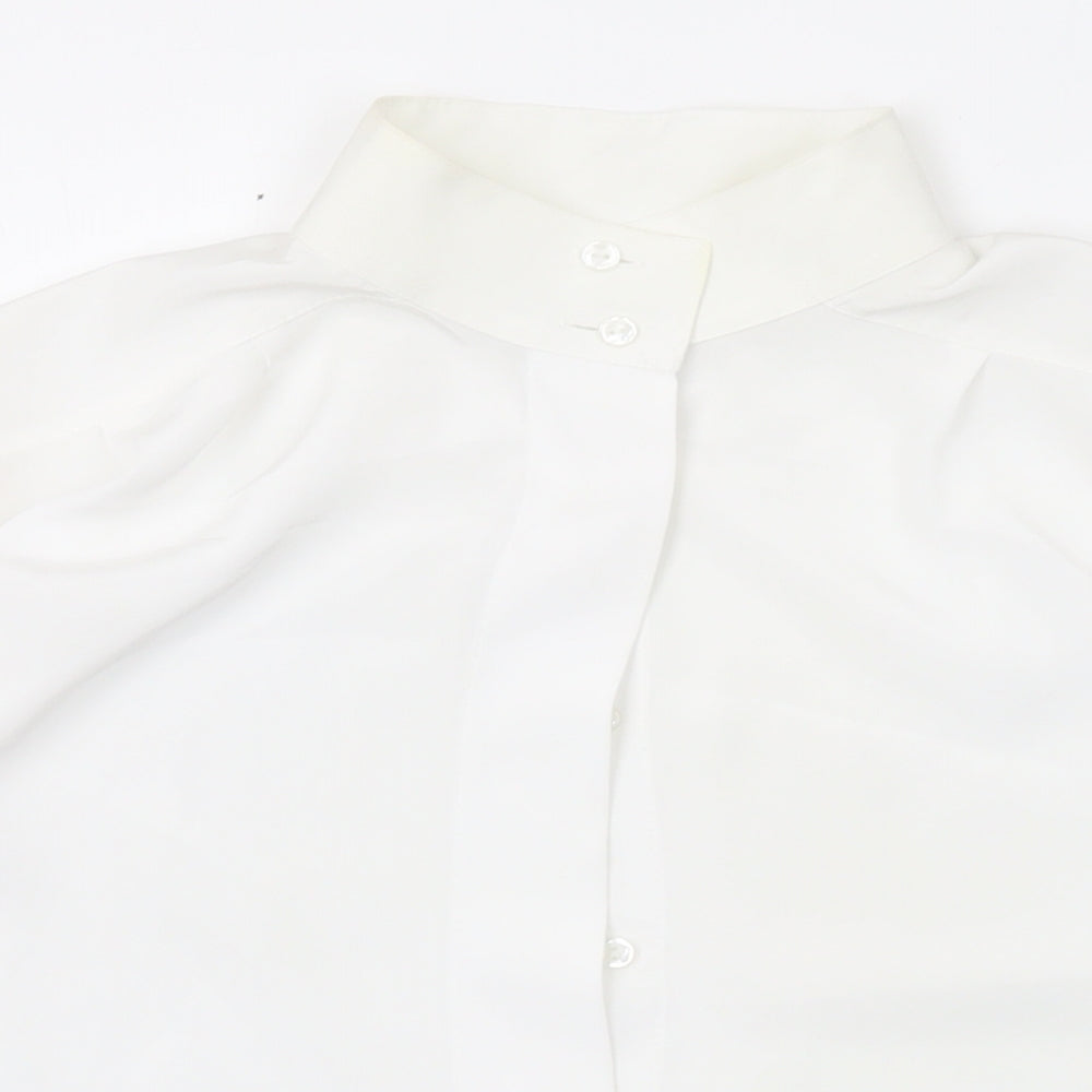 Marks and Spencer Womens White Polyester Basic Button-Up Size 10 Mock Neck