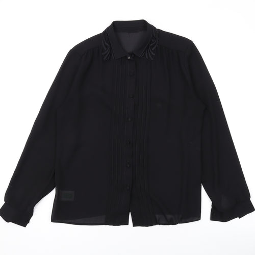 Marks and Spencer Womens Black Polyester Basic Button-Up Size 12 Collared