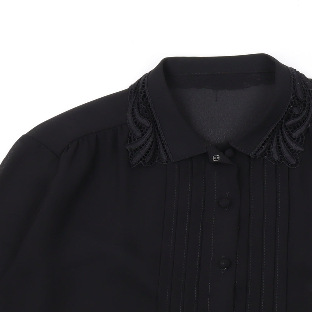 Marks and Spencer Womens Black Polyester Basic Button-Up Size 12 Collared