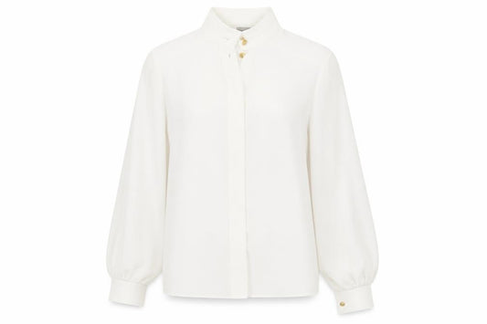 Front view of Rosie & Co women’s white polyester basic button-up, size UK 10, collared