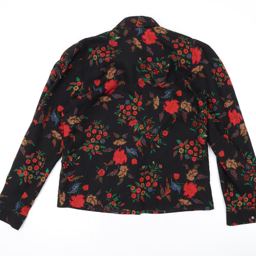 Marks and Spencer Womens Black Floral Wool Basic Button-Up Size 12 Collared
