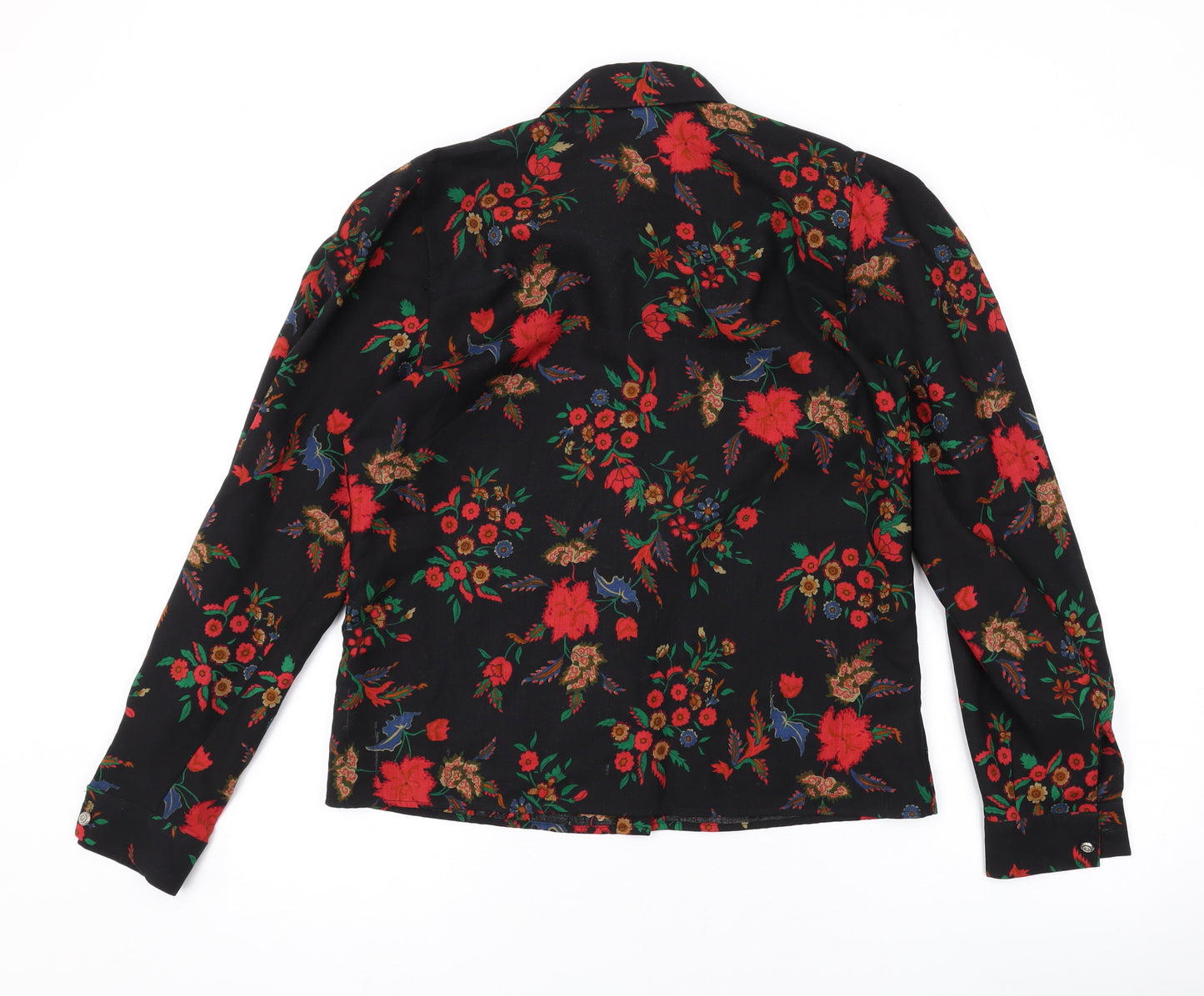 Marks and Spencer Womens Black Floral Wool Basic Button-Up Size 12 Collared