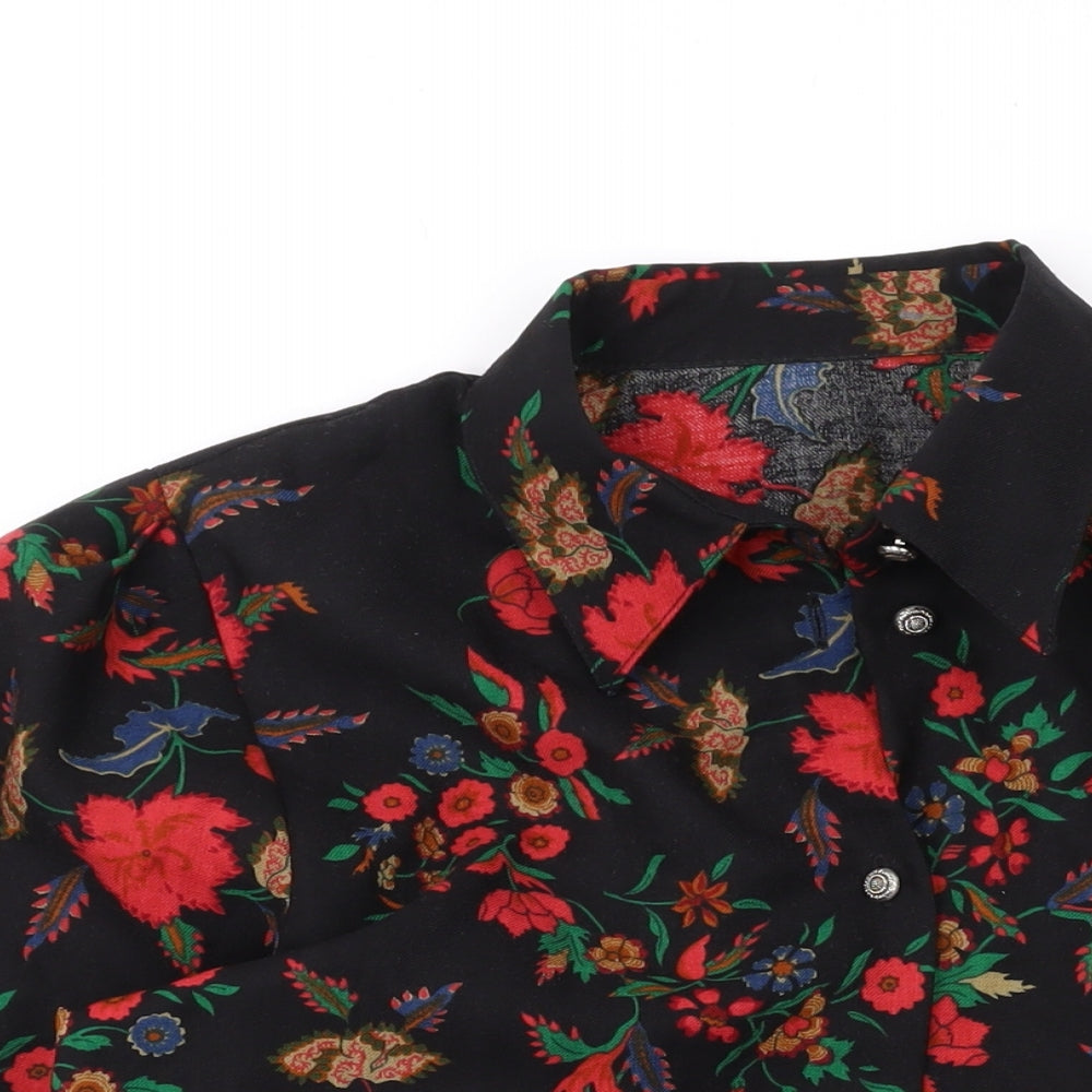 Marks and Spencer Womens Black Floral Wool Basic Button-Up Size 12 Collared