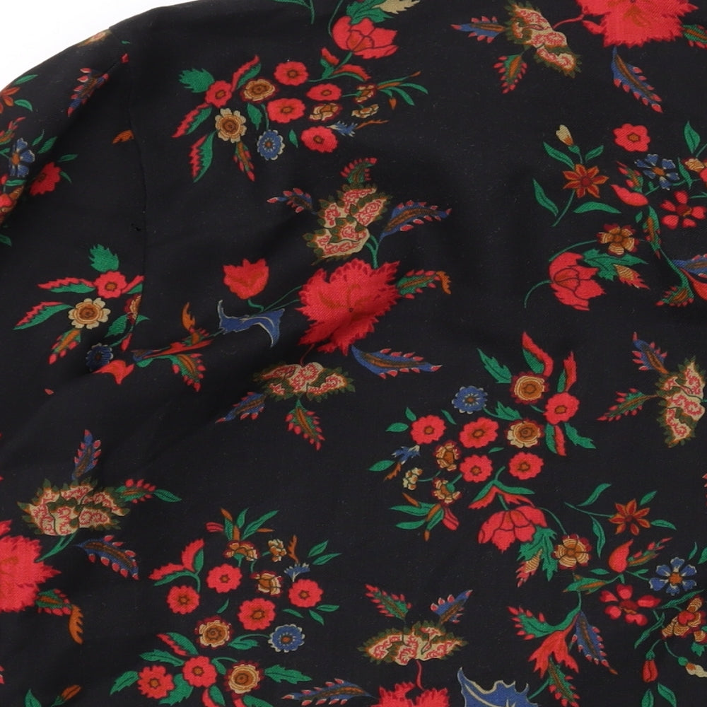 Marks and Spencer Womens Black Floral Wool Basic Button-Up Size 12 Collared