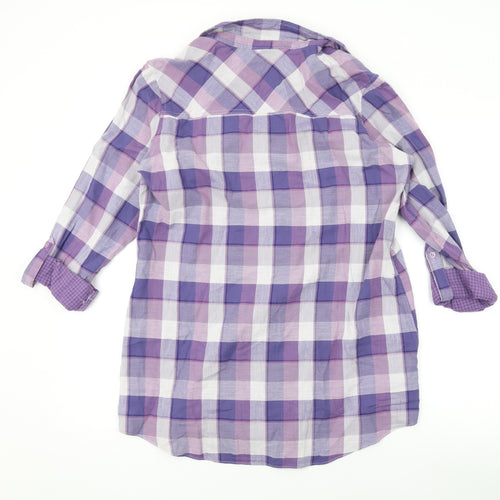 Marks and Spencer Womens Purple Plaid Cotton Basic Button-Up Size 14 Collared
