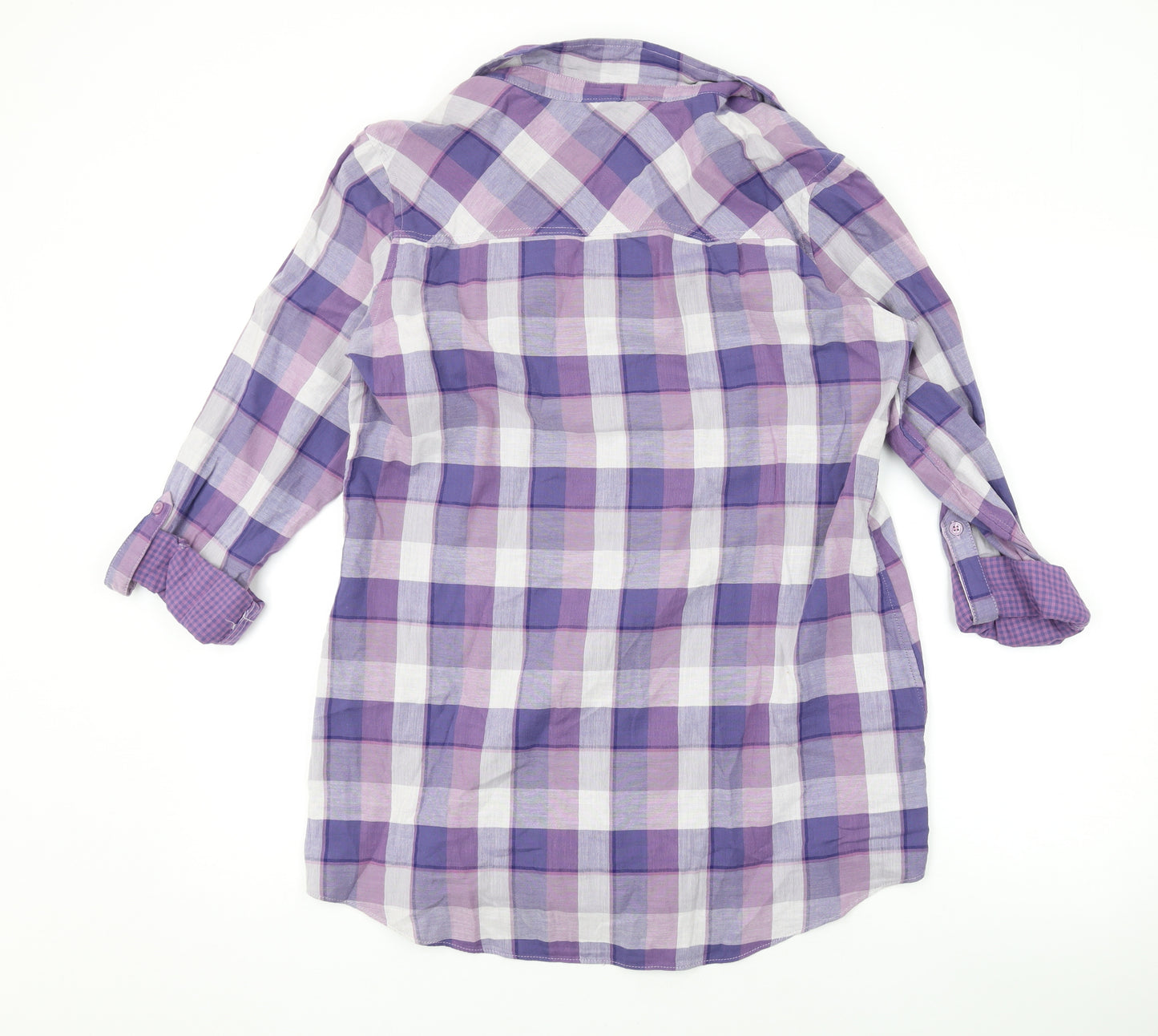 Marks and Spencer Womens Purple Plaid Cotton Basic Button-Up Size 14 Collared