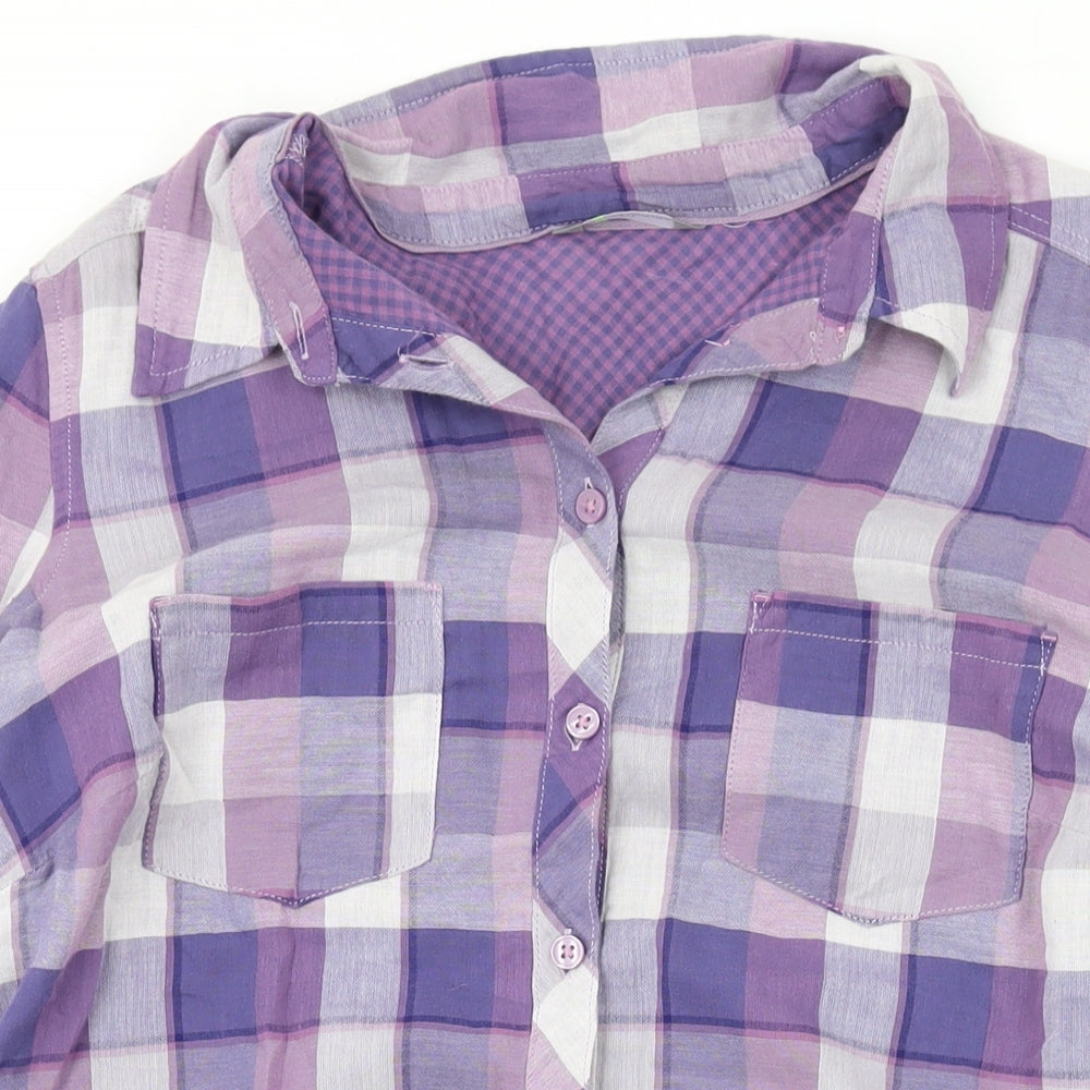 Marks and Spencer Womens Purple Plaid Cotton Basic Button-Up Size 14 Collared