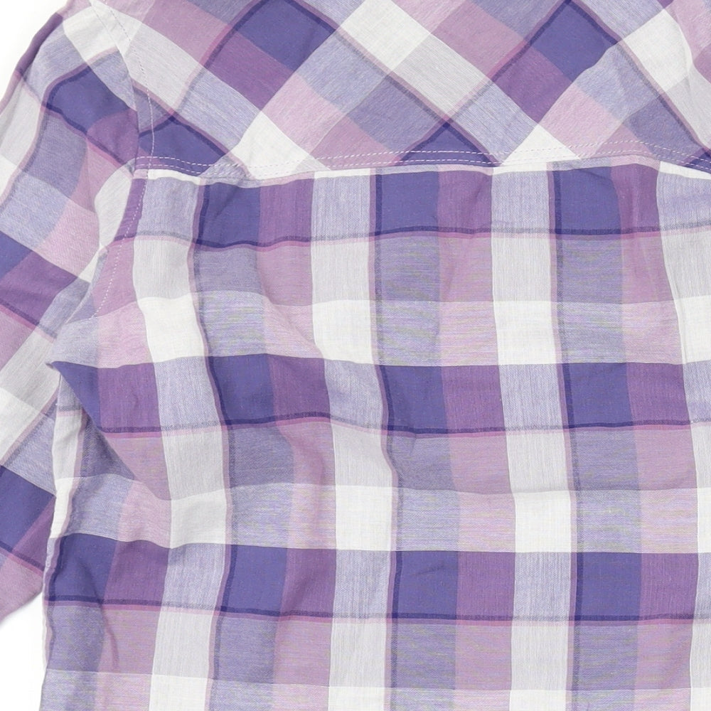 Marks and Spencer Womens Purple Plaid Cotton Basic Button-Up Size 14 Collared
