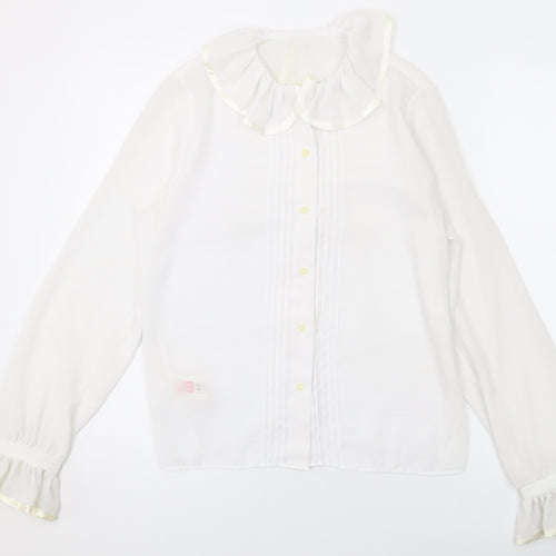Marks and Spencer Womens White Polyester Basic Button-Up Size 12 Collared