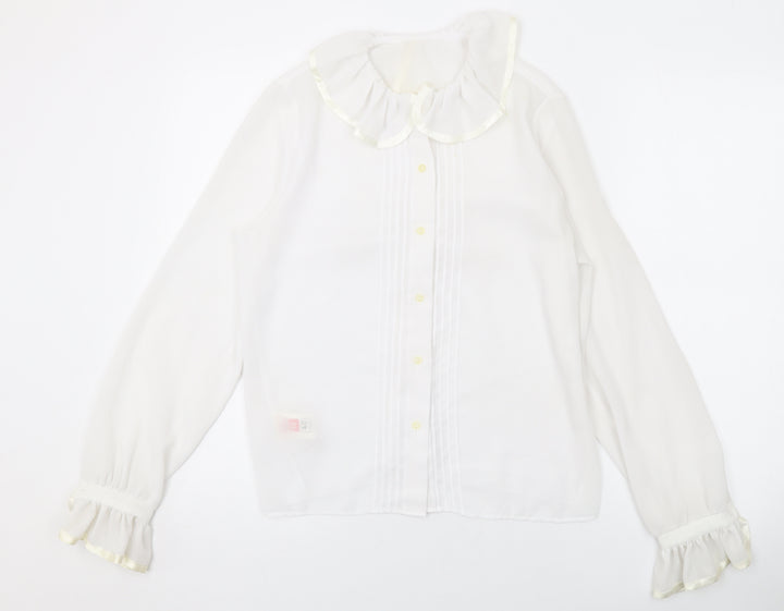 Marks and Spencer Womens White Polyester Basic Button-Up Size 12 Collared