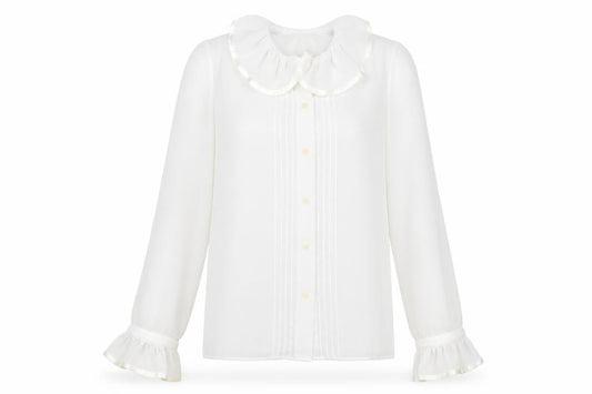 Front view of Marks & Spencer women’s white polyester basic button-up, size UK 12, collared