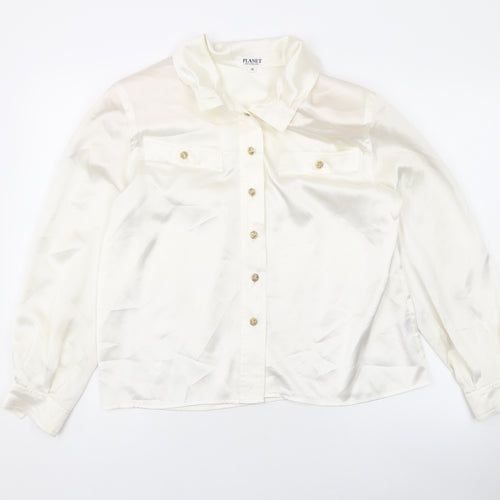 Planet Womens Ivory Polyester Basic Button-Up Size 12 Collared - `