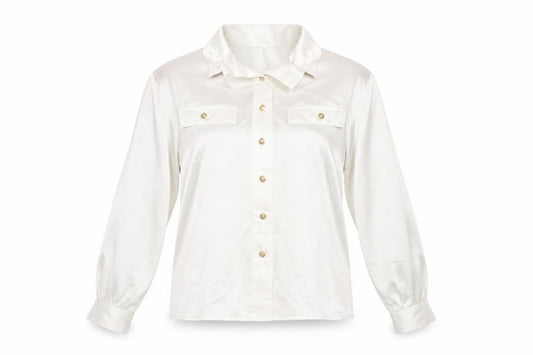 Front view of Planet women’s ivory polyester basic button-up, size UK 12, collared - `