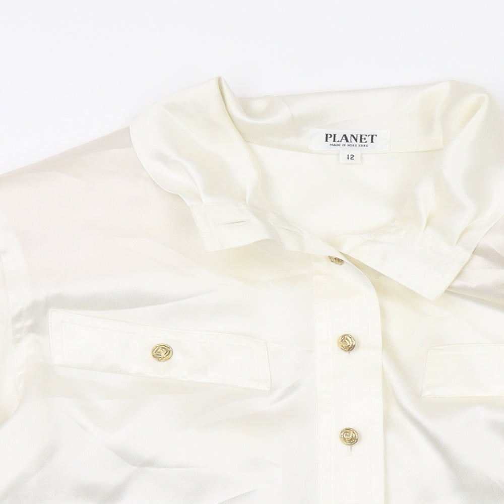 Planet Womens Ivory Polyester Basic Button-Up Size 12 Collared - `