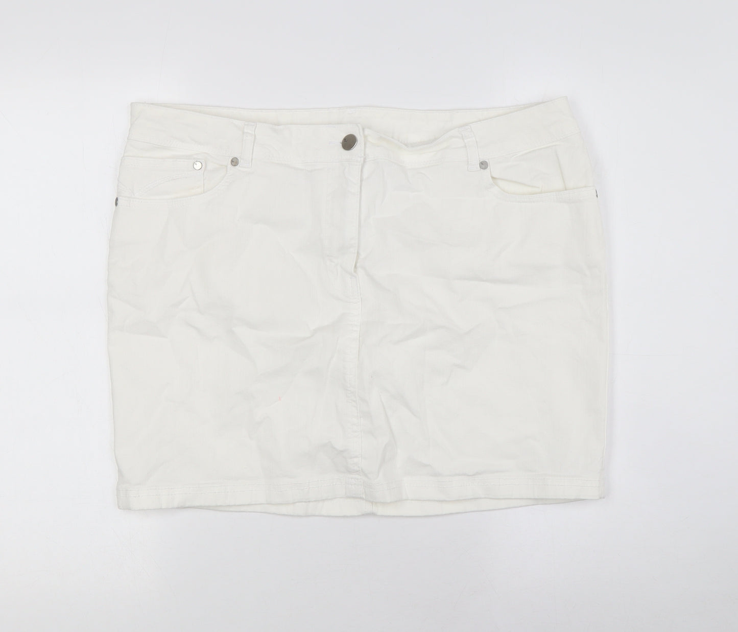 TU Womens White Cotton A-Line Skirt Size 18 Zip