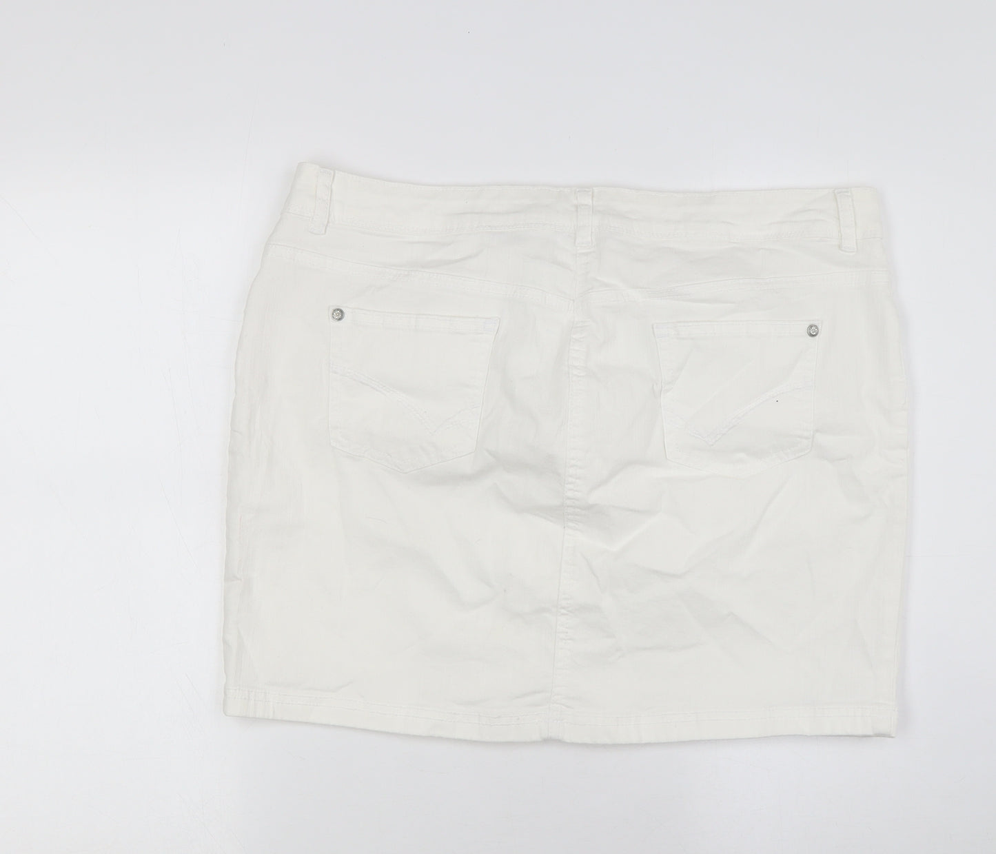 TU Womens White Cotton A-Line Skirt Size 18 Zip