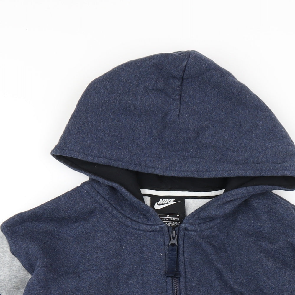 Nike Boys Blue Cotton Pullover Hoodie Size 10-11 Years Zip