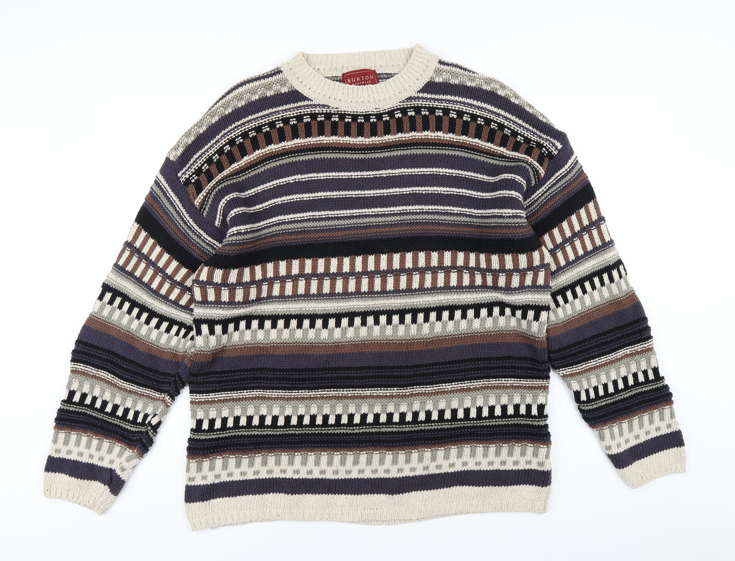 Burton Mens Multicoloured Crew Neck Geometric Cotton Pullover Jumper Size M Long Sleeve