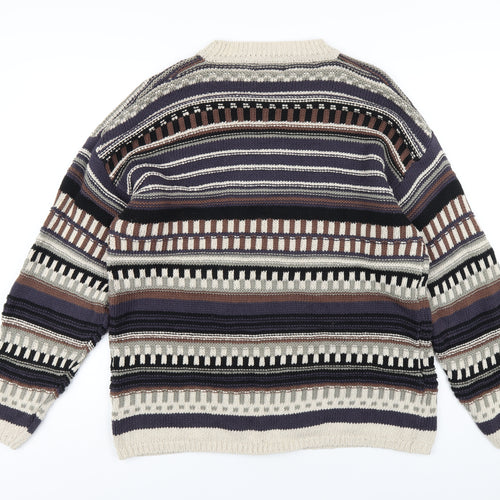 Burton Mens Multicoloured Crew Neck Geometric Cotton Pullover Jumper Size M Long Sleeve