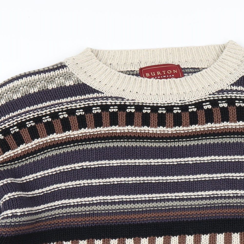 Burton Mens Multicoloured Crew Neck Geometric Cotton Pullover Jumper Size M Long Sleeve