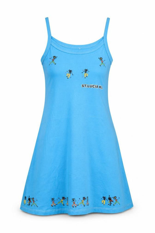 Front view of Sham's women’s blue cotton a-line, size S, round neck pullover