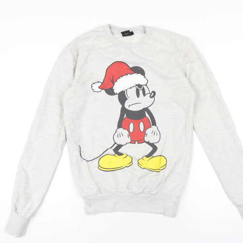 Disney Womens Grey Cotton Pullover Sweatshirt Size XS Pullover - Christmas Mickey Mouse