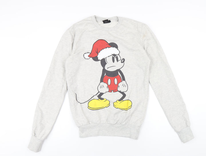 Disney Womens Grey Cotton Pullover Sweatshirt Size XS Pullover - Christmas Mickey Mouse