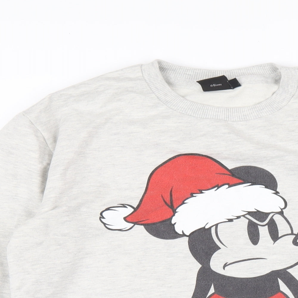 Disney Womens Grey Cotton Pullover Sweatshirt Size XS Pullover - Christmas Mickey Mouse