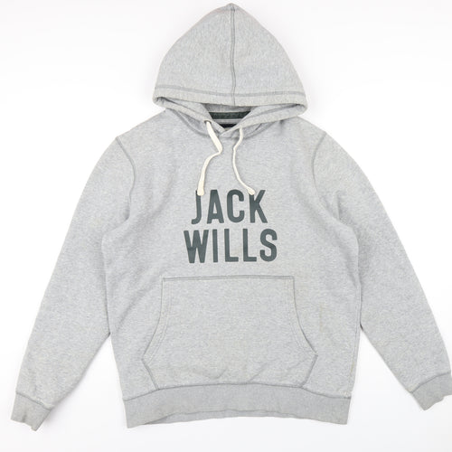 Jack Wills Mens Grey Cotton Pullover Hoodie Size M