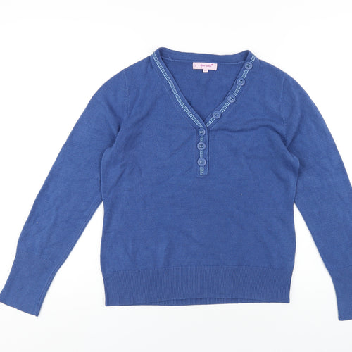 Per Una Womens Blue V-Neck Acrylic Pullover Jumper Size 14