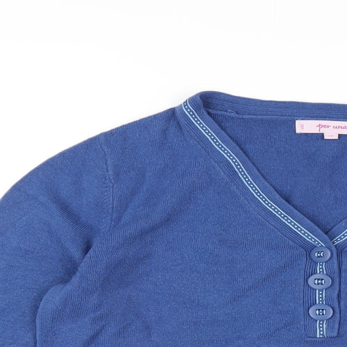 Per Una Womens Blue V-Neck Acrylic Pullover Jumper Size 14