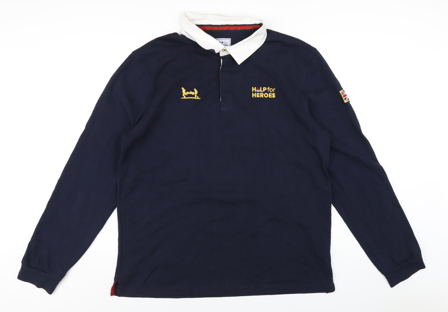 Help For Heroes Mens Blue Cotton Polo Size XL Collared Button