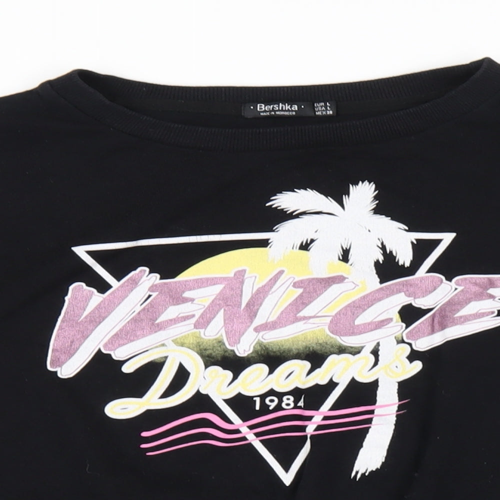 Bershka Womens Black Cotton Pullover Sweatshirt Size L Pullover