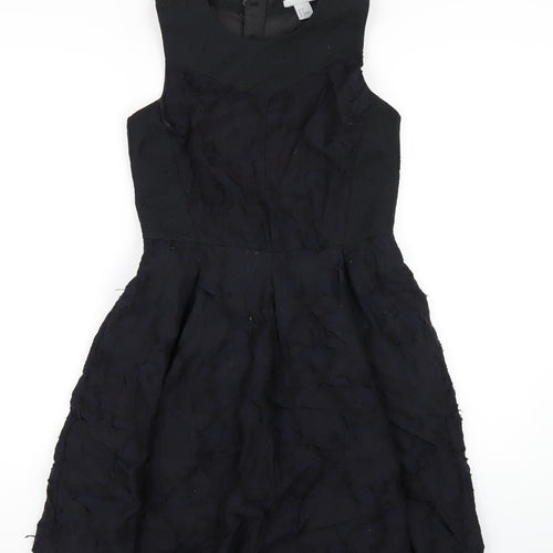 H&M Womens Black Polyester A-Line Size 10 Round Neck Zip