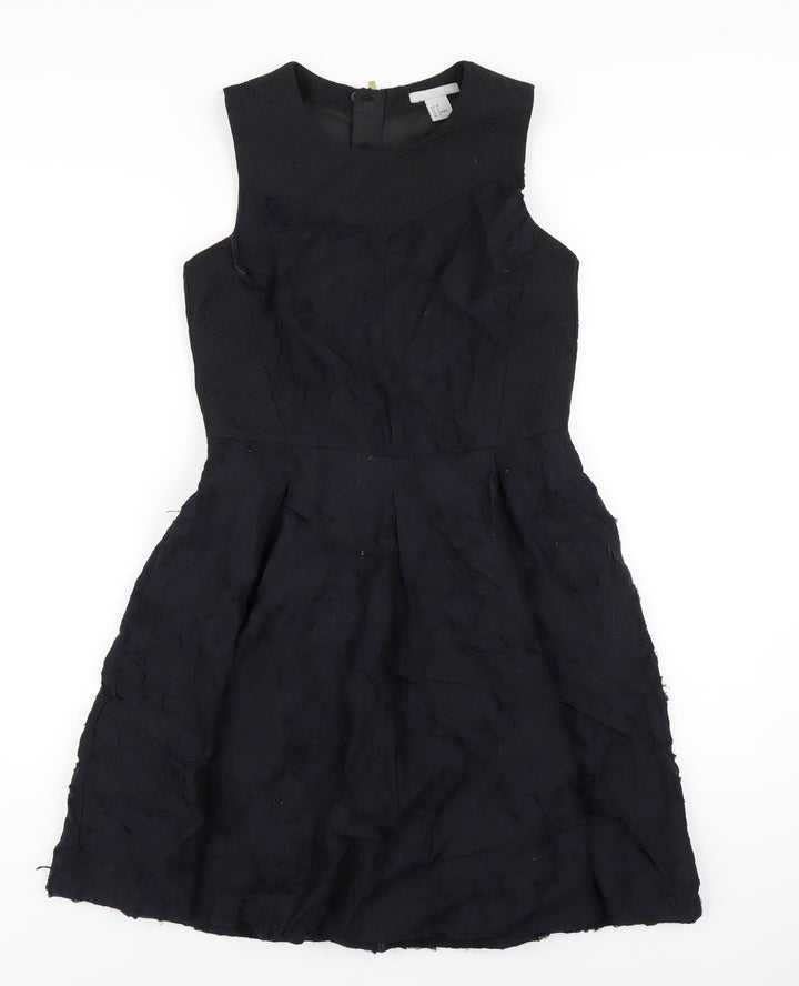 H&M Womens Black Polyester A-Line Size 10 Round Neck Zip