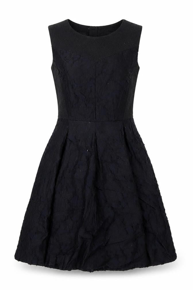 Front view of H&M women’s black polyester a-line, size UK 10, round neck zip