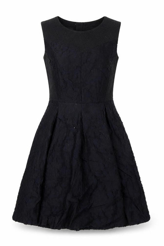 Front view of H&M women’s black polyester a-line, size UK 10, round neck zip
