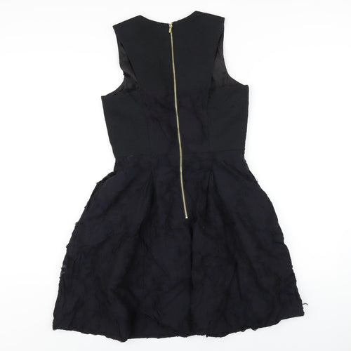 H&M Womens Black Polyester A-Line Size 10 Round Neck Zip