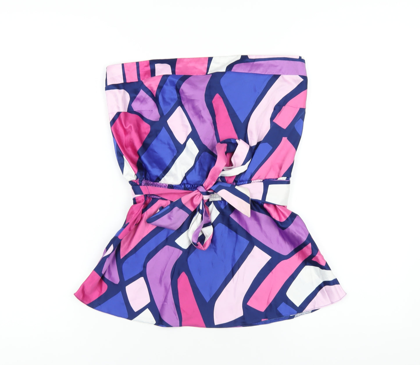 New Look Womens Multicoloured Geometric Polyester Basic T-Shirt Size 10 Square Neck