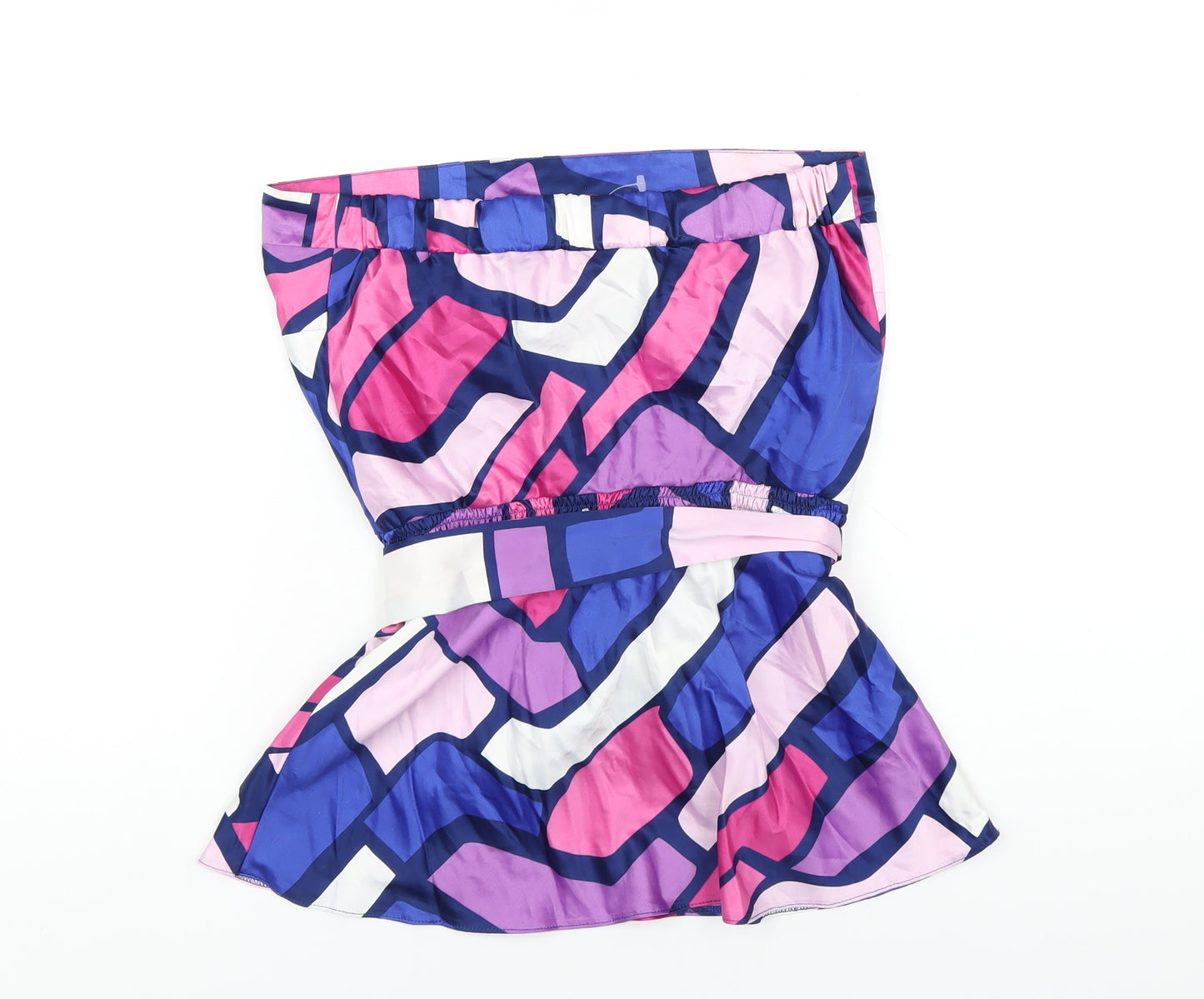 New Look Womens Multicoloured Geometric Polyester Basic T-Shirt Size 10 Square Neck