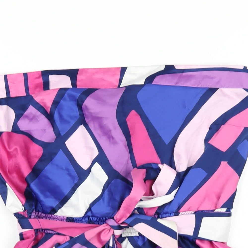 New Look Womens Multicoloured Geometric Polyester Basic T-Shirt Size 10 Square Neck