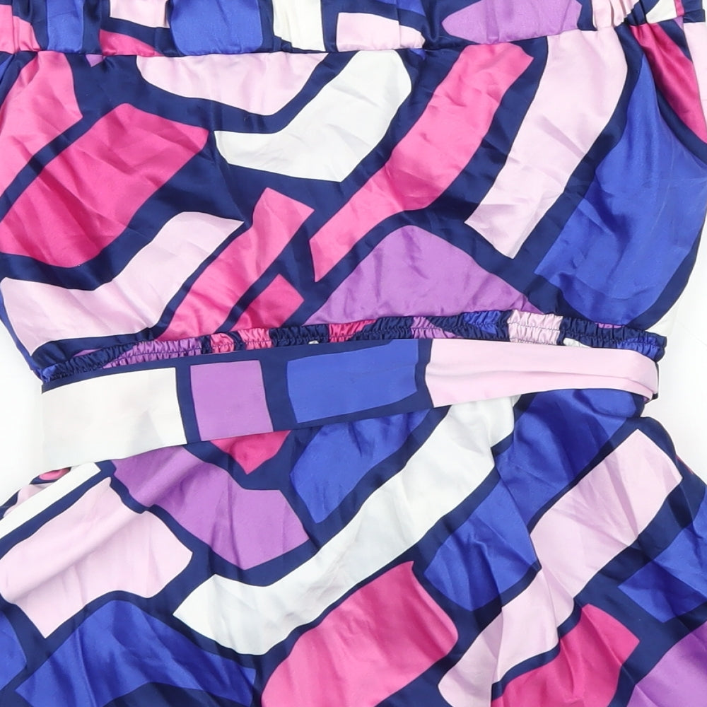 New Look Womens Multicoloured Geometric Polyester Basic T-Shirt Size 10 Square Neck