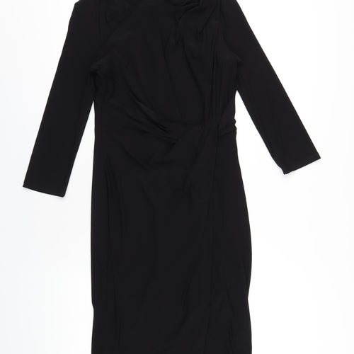 Betty Jackson Womens Black Polyester Bodycon Size 10 Boat Neck Pullover